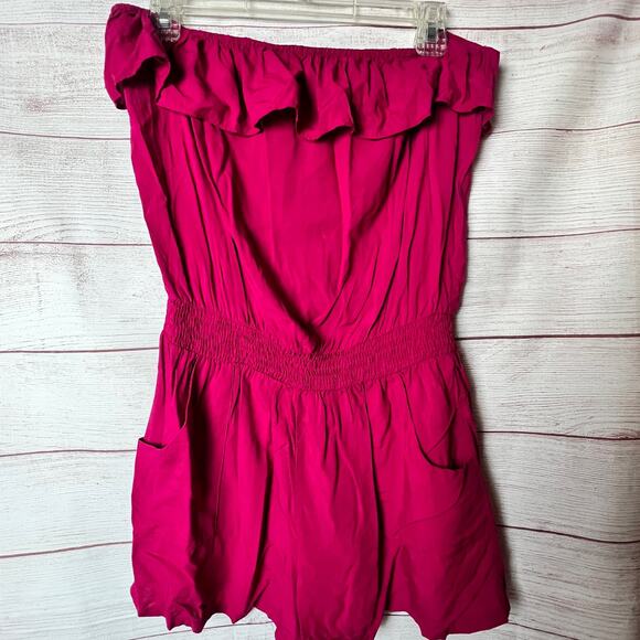 Forever 21 Women's Strapless Romper with Ruffle off Shoulder Strapless Sz M - Picture 1 of 8